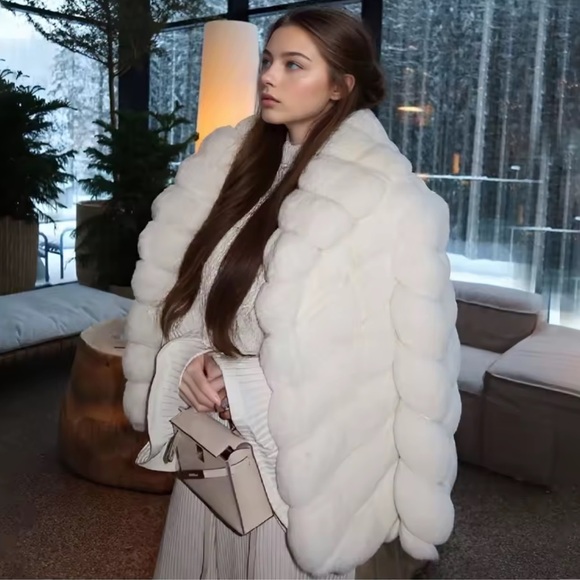 Real Elegant White Fur Coat - Picture 2 of 6